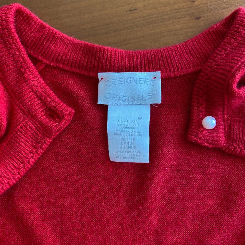 Designers Origi Nal Women’s Red Cardigan Pearly White Buttons Large Petite Lp View 4
